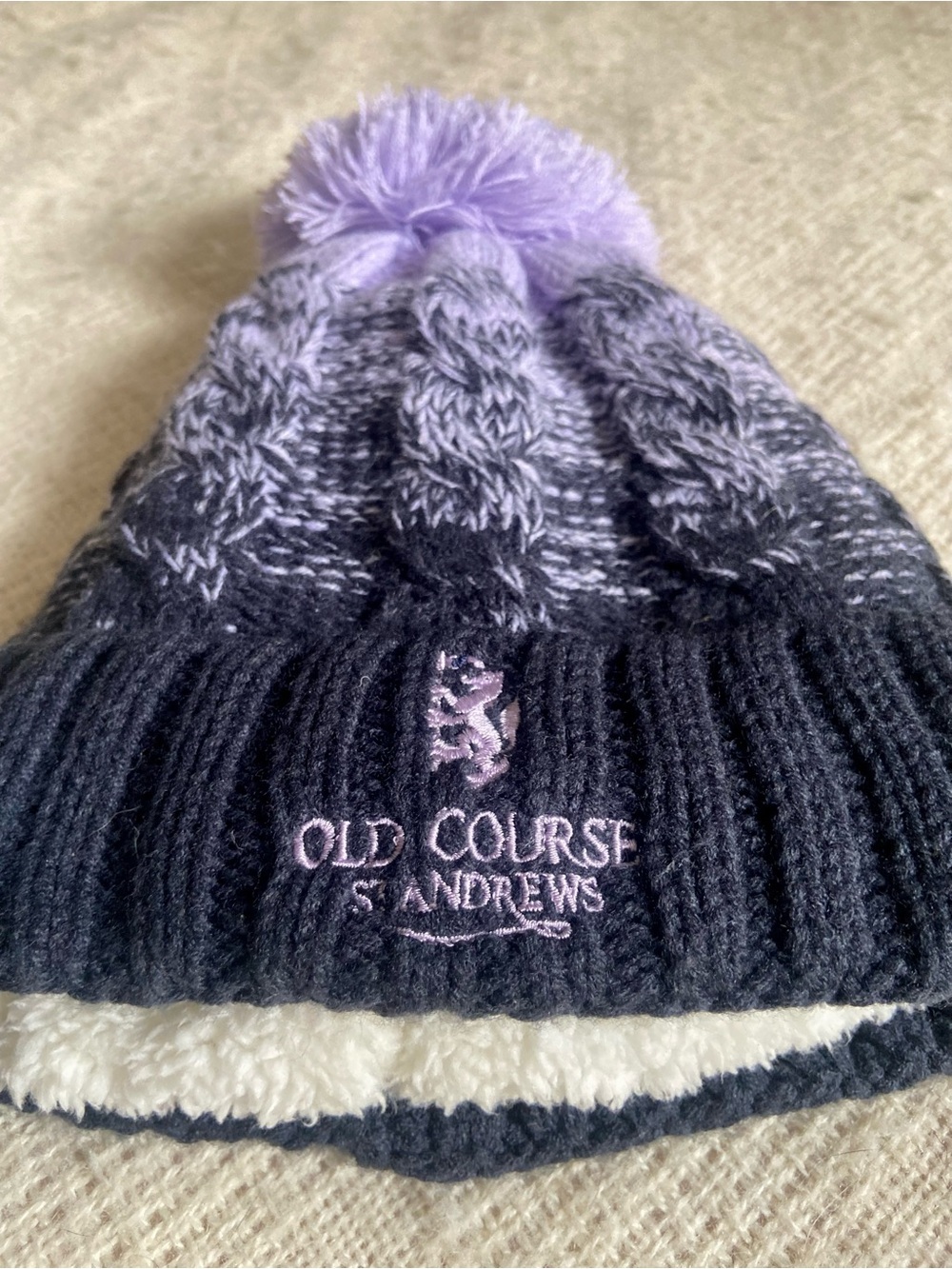 Old Course St Andrews Golf Course Branded Knit Pom Beanie - Lavender & Navy